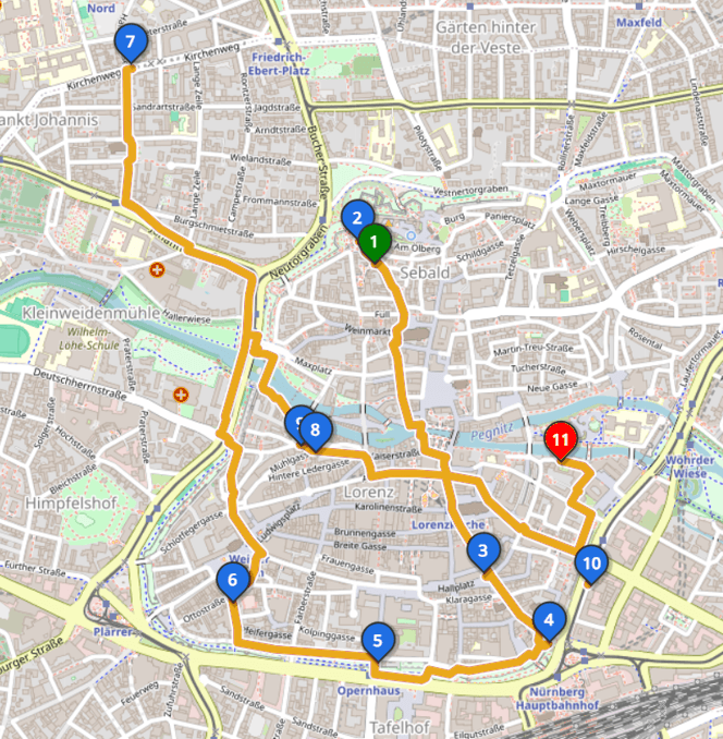 Self-guided Nuremberg beer tour map